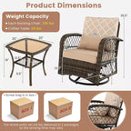 Costway Patio3PCS Wicker Swivel Rocker Set 2 Rocking Chairs 360 Degrees with Coffee Table