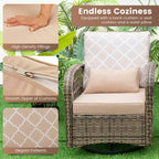 Costway Patio3PCS Wicker Swivel Rocker Set 2 Rocking Chairs 360 Degrees with Coffee Table