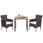 Costway 3PCS Patio Wicker Dining Set Acacia Wood Table Top with Cushioned Chairs Garden