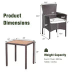 Costway 3PCS Patio Wicker Dining Set Acacia Wood Table Top with Cushioned Chairs Garden
