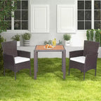 Costway 3PCS Patio Wicker Dining Set Acacia Wood Table Top with Cushioned Chairs Garden