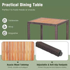 Costway 3PCS Patio Wicker Dining Set Acacia Wood Table Top with Cushioned Chairs Garden