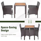 Costway 3PCS Patio Wicker Dining Set Acacia Wood Table Top with Cushioned Chairs Garden