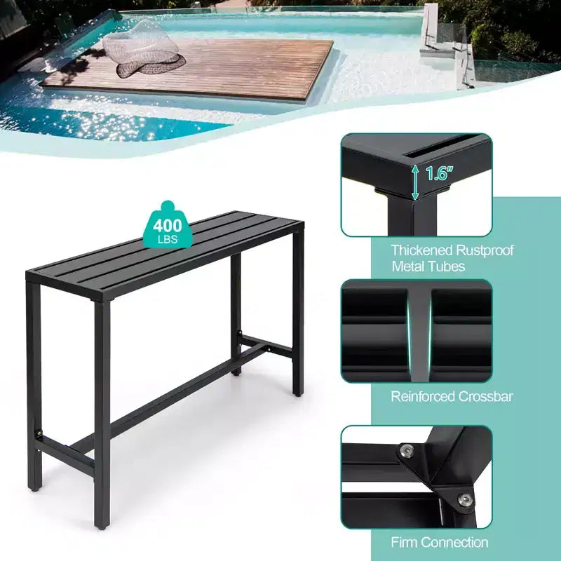 Costway 3PCS Patio Dining Table Set Metal Bar Table & Chairs Set with Cushion