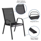 Emma and Oliver Five Piece Patio Table Set with Round Metal Table with Tempered Glass Top and 4 Flex Comfort Stacking Chairs