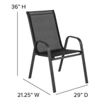 Emma and Oliver Five Piece Patio Table Set with Round Metal Table with Tempered Glass Top and 4 Flex Comfort Stacking Chairs