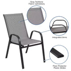 Emma and Oliver Five Piece Patio Table Set with Round Metal Table with Tempered Glass Top and 4 Flex Comfort Stacking Chairs