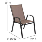Emma and Oliver Five Piece Patio Table Set with Round Metal Table with Tempered Glass Top and 4 Flex Comfort Stacking Chairs