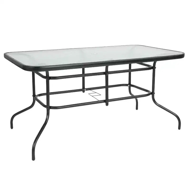 Emma and Oliver Seven Piece Patio Table Set with Metal Table with Tempered Glass Top and 6 Flex Comfort Stacking Chairs