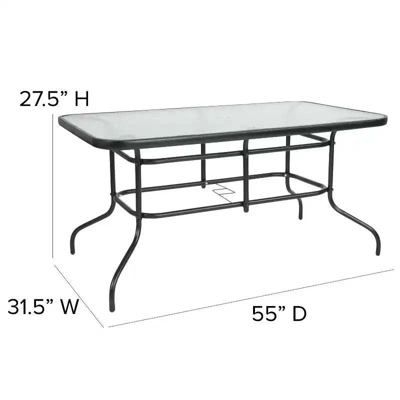 Emma and Oliver Seven Piece Patio Table Set with Metal Table with Tempered Glass Top and 6 Flex Comfort Stacking Chairs