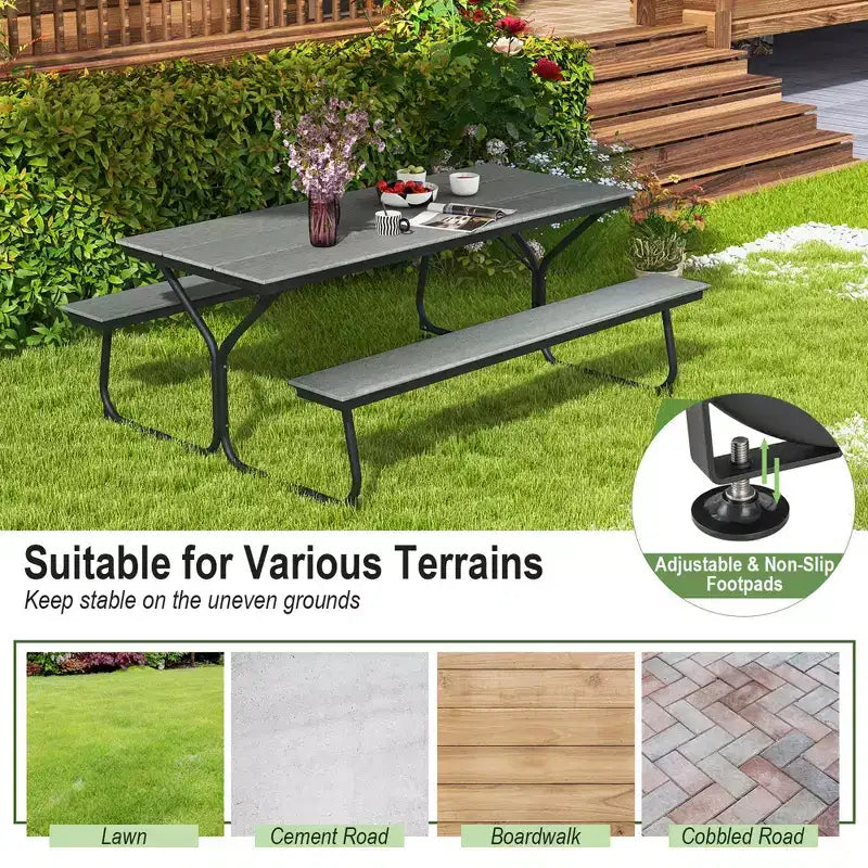 Costway 6FT Picnic Table Bench Set Outdoor HDPE Heavy-Duty Table for 6-8 Person Brown/Grey