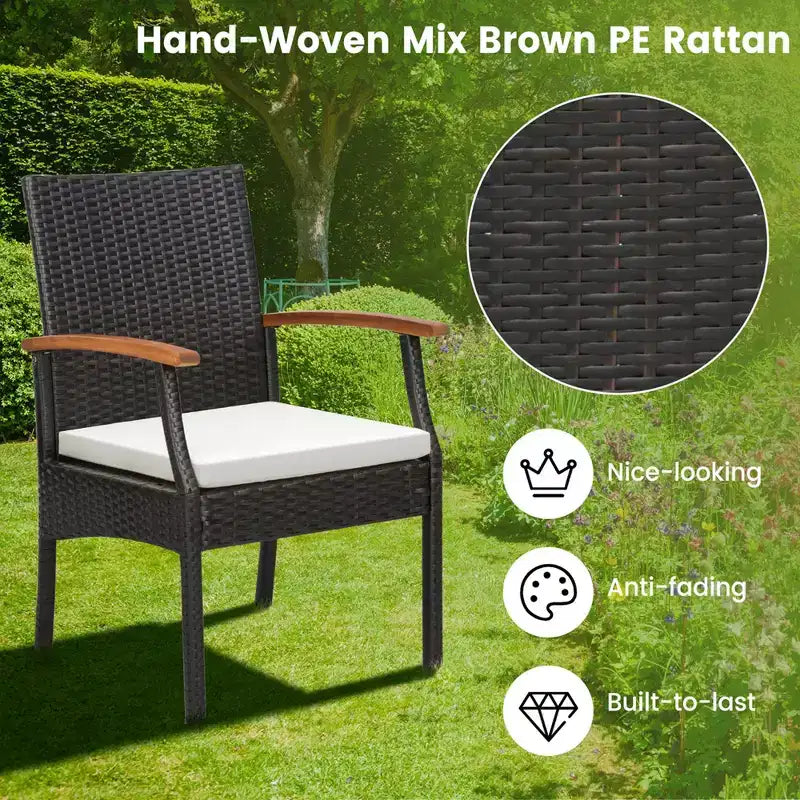 Costway 7PCS Patio Dining Set Cushion Acacia Wood Armrests Table with Umbrella Hole