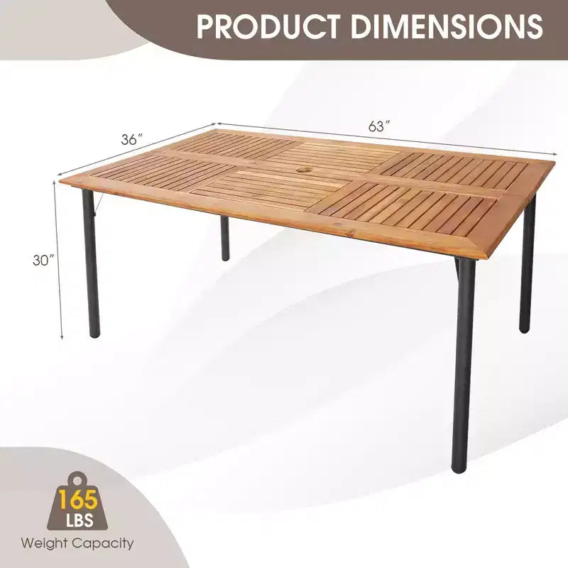 Costway 7PCS Patio Dining Set Cushion Acacia Wood Armrests Table with Umbrella Hole