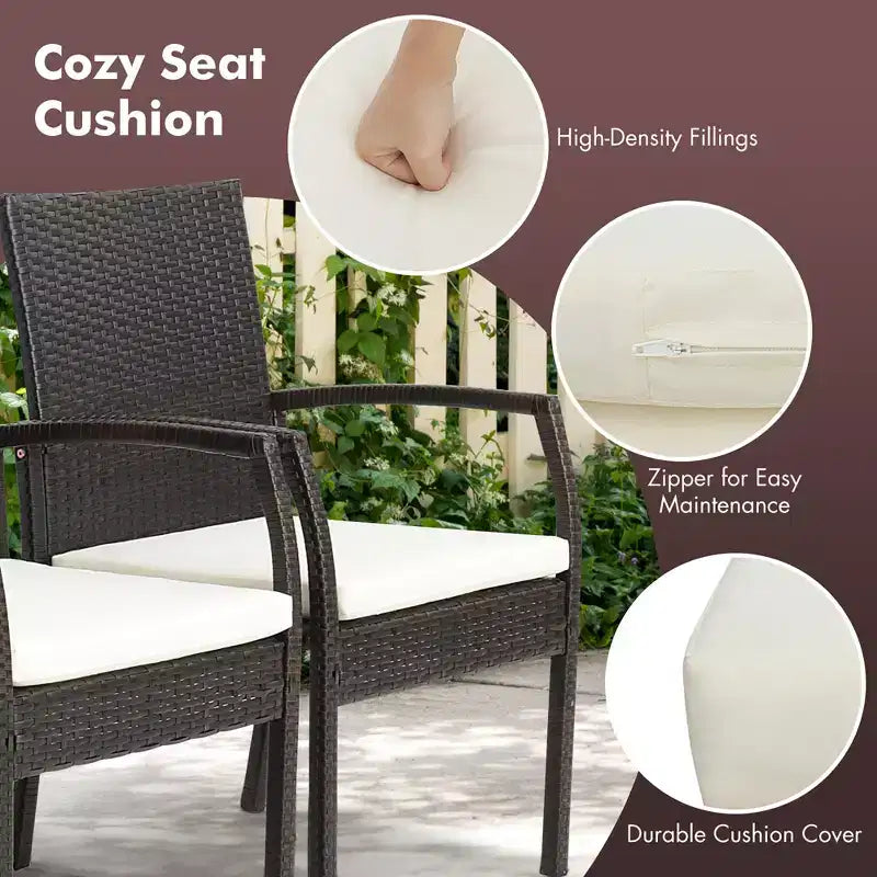 Costway 2PCS Patio PE Wicker Dining Chairs with Soft Zippered Cushion Armchairs Backyard