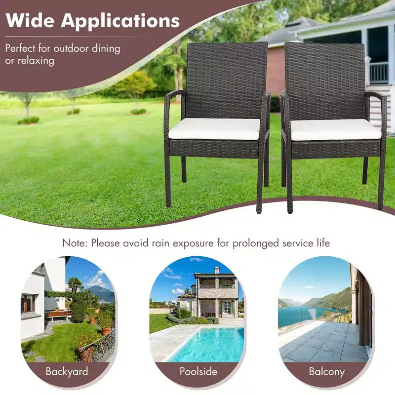 Costway 2PCS Patio PE Wicker Dining Chairs with Soft Zippered Cushion Armchairs Backyard