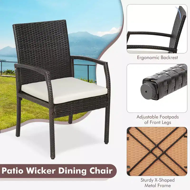 Costway 2PCS Patio PE Wicker Dining Chairs with Soft Zippered Cushion Armchairs Backyard