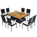 Costway 10 PCS Patio Rattan Dining Set Rectangular Wood Top Tables Cushioned Chair Garden