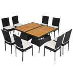 Costway 10 PCS Patio Rattan Dining Set Rectangular Wood Top Tables Cushioned Chair Garden