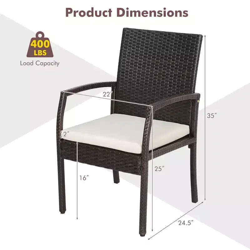 Costway 7 PCS Patio Rattan Dining Set Acacia Wood Table 6 Wicker Chairs with Umbrella Hole