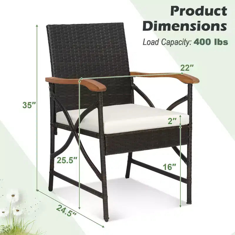 Costway 5 PCS Patio Rattan Dining Set Acacia Wood Table 4 Wicker Chairs with Umbrella Hole