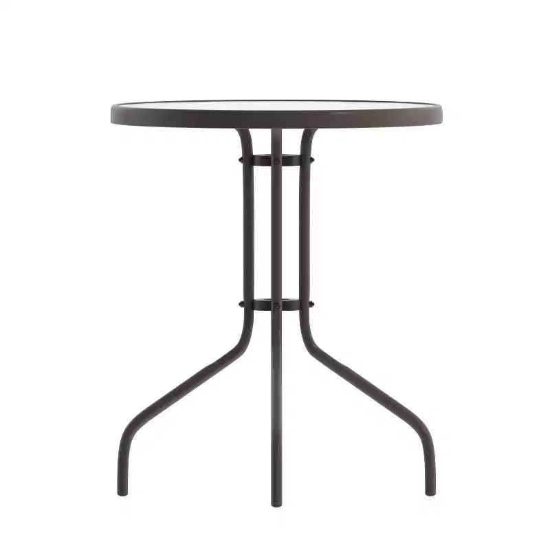 Flash Furniture Lila 23.75'' Round Glass Metal Table with 2 Metal Aluminum Slat Stack Chairs