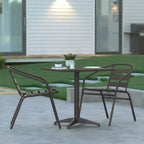 Emma and Oliver 27.5'' Square Aluminum Indoor-Outdoor Table Set with 2 Slat Back Chairs