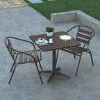 Emma and Oliver 27.5'' Square Aluminum Indoor-Outdoor Table Set with 2 Slat Back Chairs