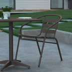 Emma and Oliver 27.5'' Square Aluminum Indoor-Outdoor Table Set with 2 Slat Back Chairs