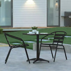 Emma and Oliver 27.5'' Square Aluminum Indoor-Outdoor Table Set with 2 Slat Back Chairs