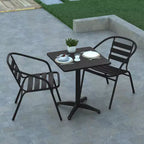 Emma and Oliver 27.5'' Square Aluminum Indoor-Outdoor Table Set with 2 Slat Back Chairs