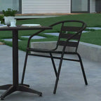 Emma and Oliver 27.5'' Square Aluminum Indoor-Outdoor Table Set with 2 Slat Back Chairs