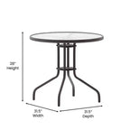 Flash Furniture Lila 31.5'' Round Glass Metal Table with 4 Metal Aluminum Slat Stack Chairs
