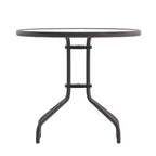 Flash Furniture Lila 31.5'' Round Glass Metal Table with 4 Metal Aluminum Slat Stack Chairs