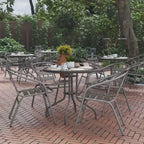 Flash Furniture Lila 31.5'' Round Glass Metal Table with 4 Metal Aluminum Slat Stack Chairs