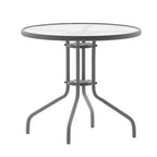 Flash Furniture Lila 31.5'' Round Glass Metal Table with 4 Metal Aluminum Slat Stack Chairs