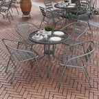 Flash Furniture Lila 31.5'' Round Glass Metal Table with 4 Metal Aluminum Slat Stack Chairs