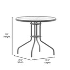 Flash Furniture Lila 31.5'' Round Glass Metal Table with 4 Metal Aluminum Slat Stack Chairs
