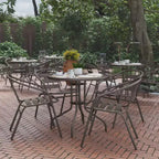 Flash Furniture Lila 31.5'' Round Glass Metal Table with 4 Metal Aluminum Slat Stack Chairs