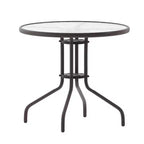 Flash Furniture Lila 31.5'' Round Glass Metal Table with 4 Metal Aluminum Slat Stack Chairs