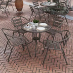 Flash Furniture Lila 31.5'' Round Glass Metal Table with 4 Metal Aluminum Slat Stack Chairs