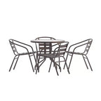 Flash Furniture Lila 31.5'' Round Glass Metal Table with 4 Metal Aluminum Slat Stack Chairs