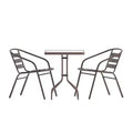 Emma and Oliver 23.5'' Square Glass Top Metal Table with 2 Aluminum Slat Stack Chairs