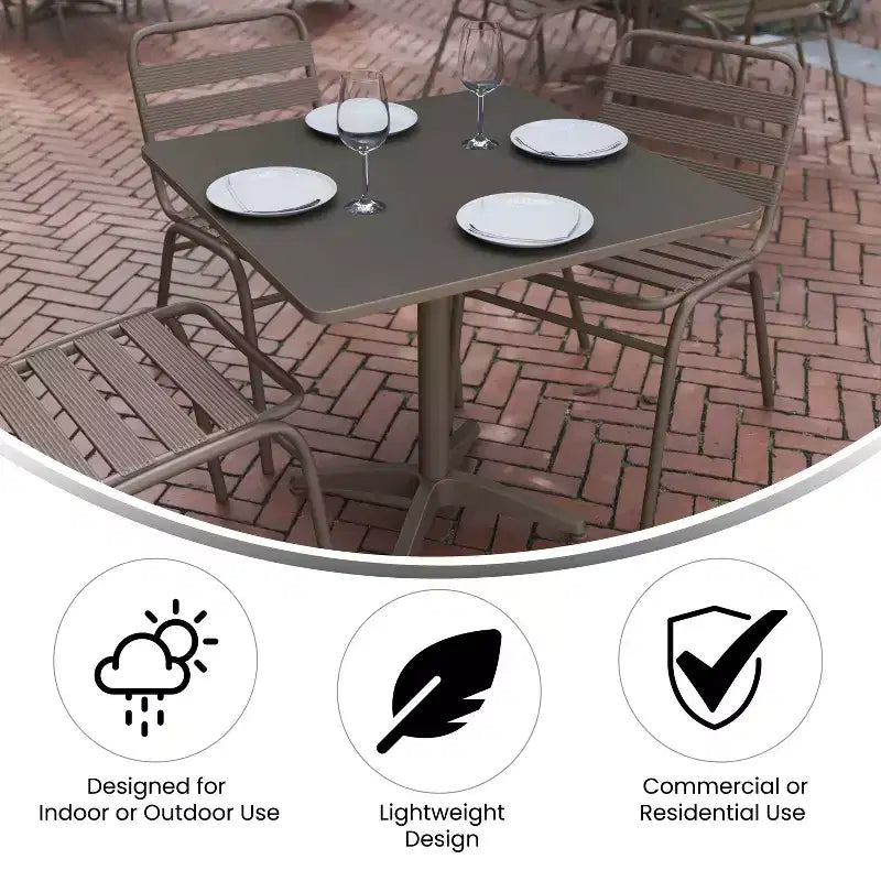 Emma and Oliver 31.5'' Square Aluminum Indoor-Outdoor Table Set with 4 Slat Back Chairs