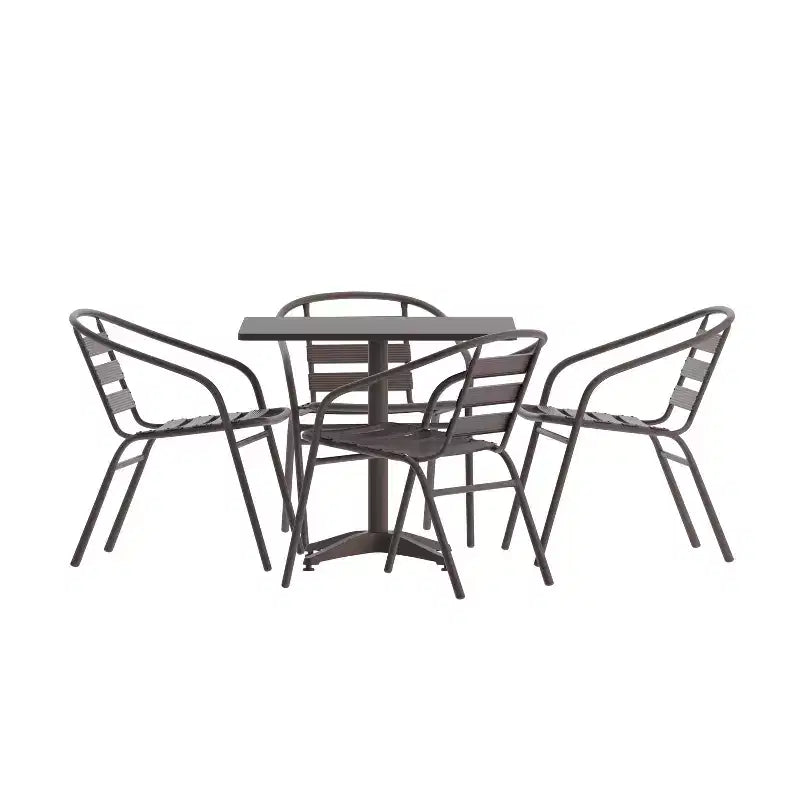 Emma and Oliver 31.5'' Square Aluminum Indoor-Outdoor Table Set with 4 Slat Back Chairs