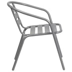 Emma and Oliver 23.75'' Round Glass Top Metal Table with 2 Aluminum Slat Stack Chairs