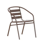 Emma and Oliver 23.75'' Round Glass Top Metal Table with 2 Aluminum Slat Stack Chairs