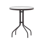 Emma and Oliver 23.75'' Round Glass Top Metal Table with 2 Aluminum Slat Stack Chairs