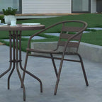 Emma and Oliver 23.75'' Round Glass Top Metal Table with 2 Aluminum Slat Stack Chairs