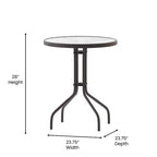 Emma and Oliver 23.75'' Round Glass Top Metal Table with 2 Aluminum Slat Stack Chairs