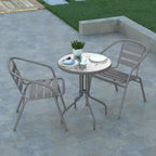Emma and Oliver 23.75'' Round Glass Top Metal Table with 2 Aluminum Slat Stack Chairs